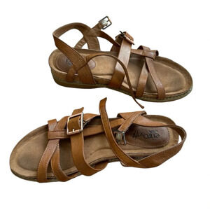 Euro by Soft Brown Strappy Sandals Wedge Faux Leather Size 8.5M